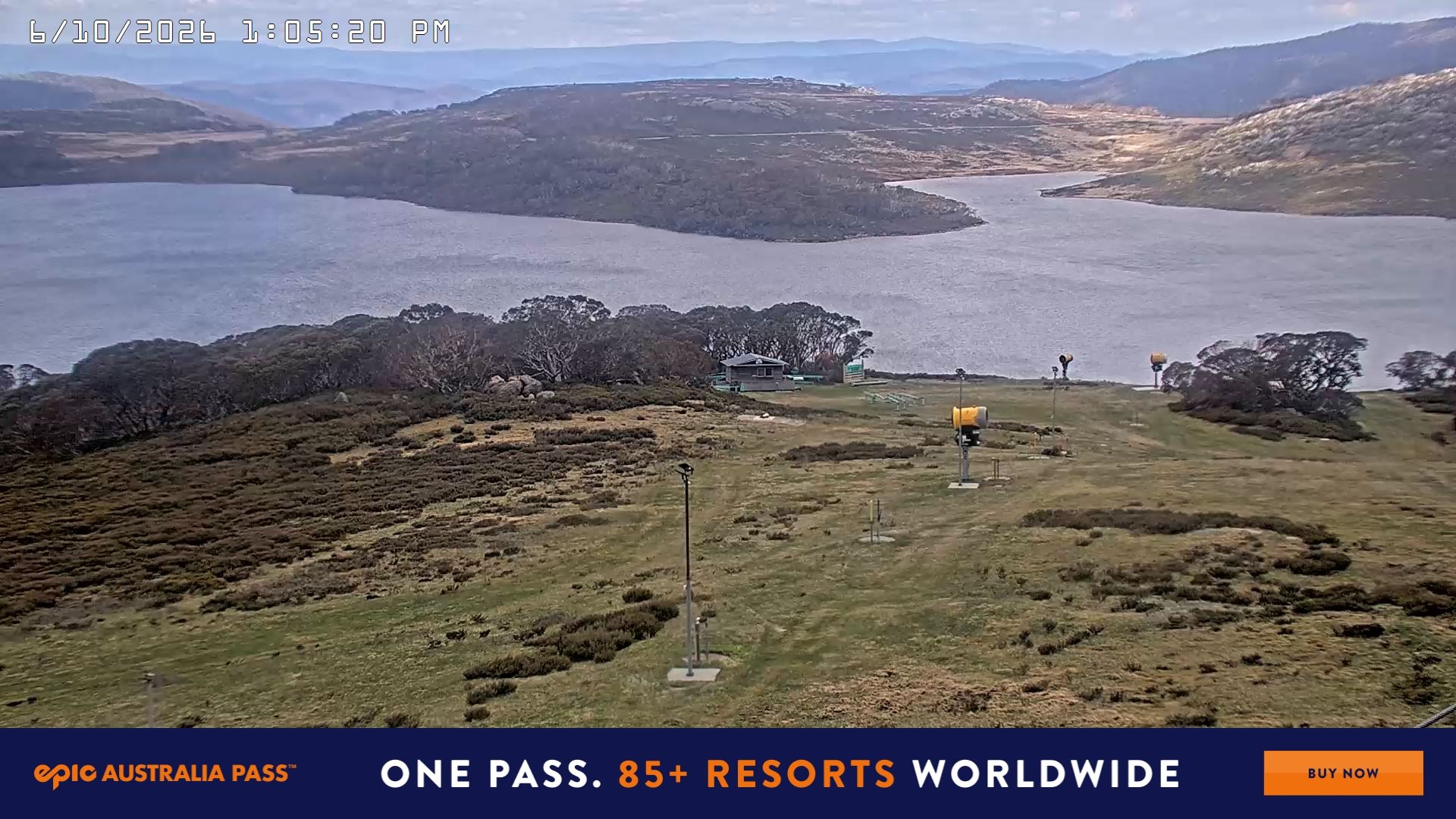 Falls Creek Drover's Dream Lake View snow cam captured at 6 October 2026 at 1:10 pm AEDT