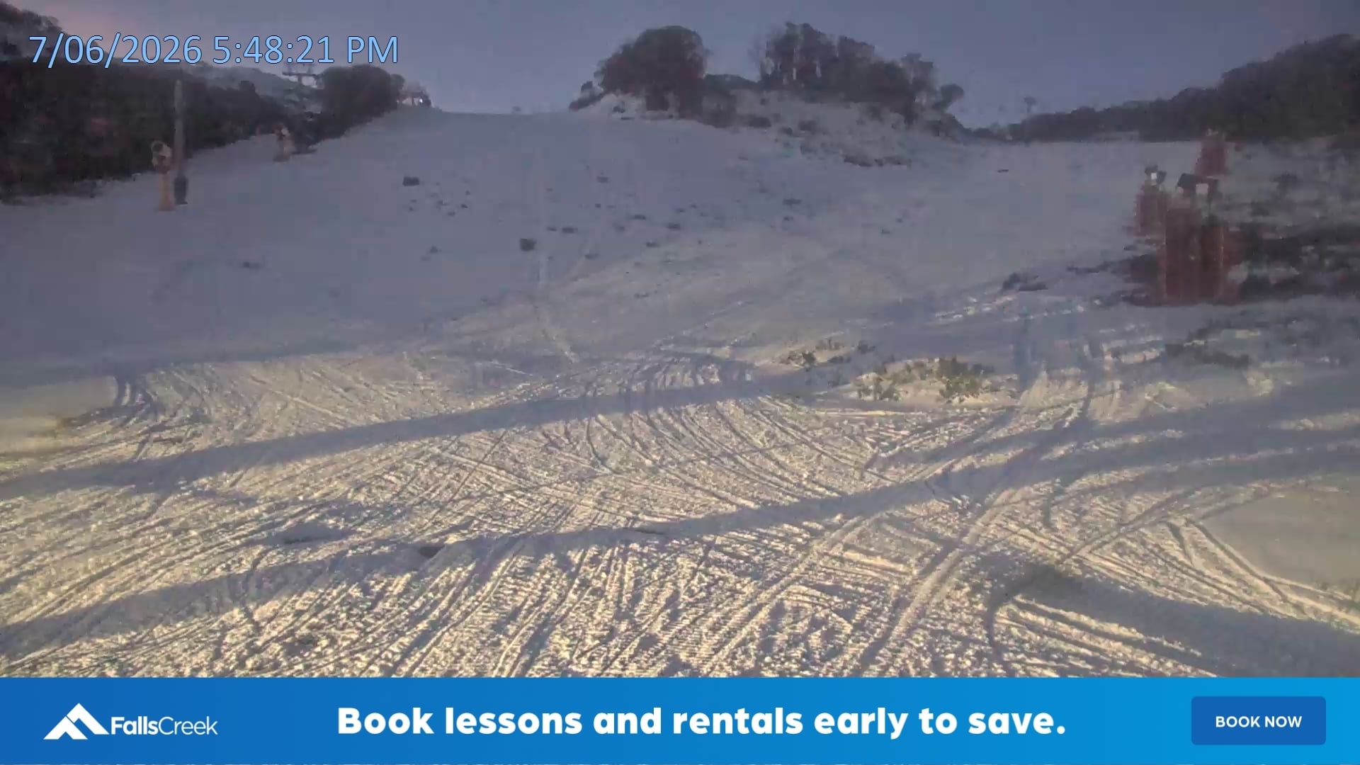 Falls Creek Towers Chair snow cam captured at 7 June 2026 at 11:05 pm AEST