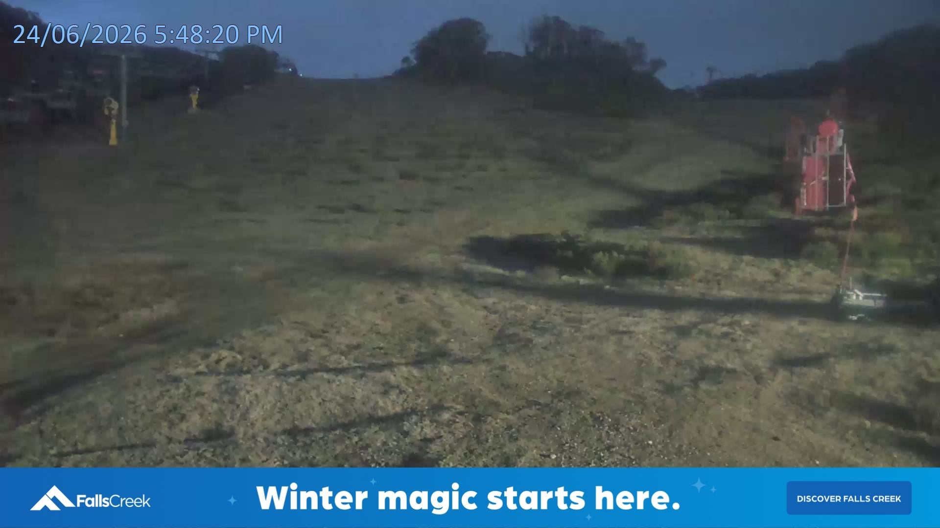 Falls Creek Towers Chair snow cam captured at 24 June 2026 at 5:52 pm AEST