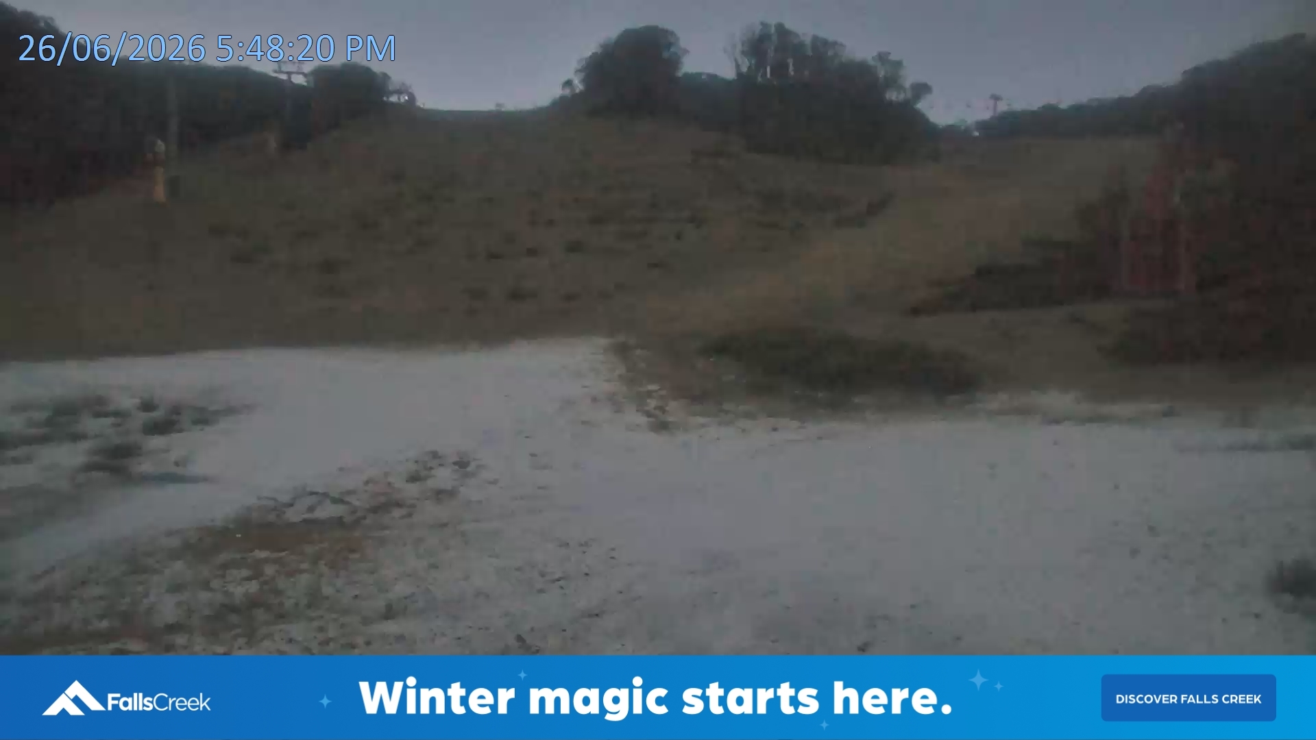 Falls Creek Towers Chair snow cam captured at 26 June 2026 at 5:52 pm AEST
