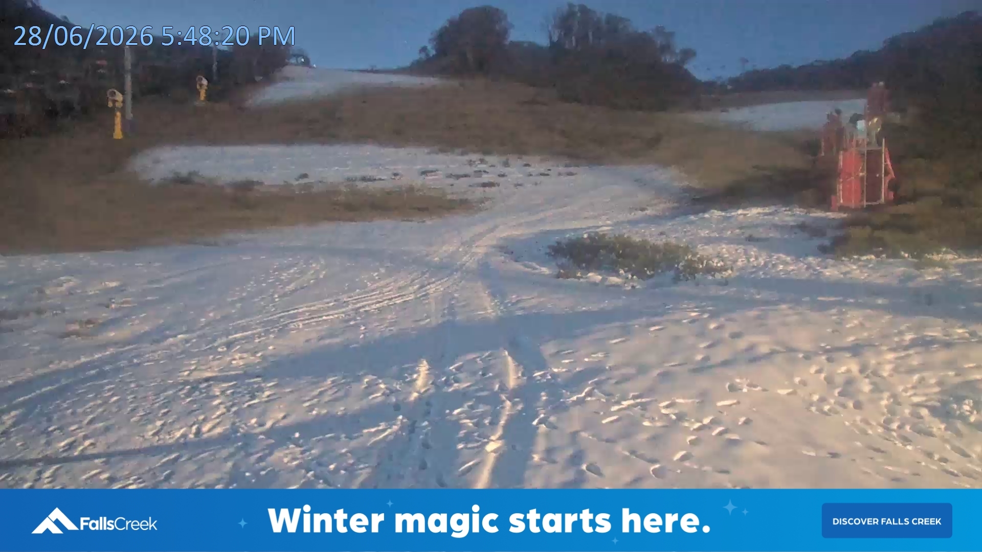 Falls Creek Towers Chair snow cam captured at 28 June 2026 at 5:55 pm AEST