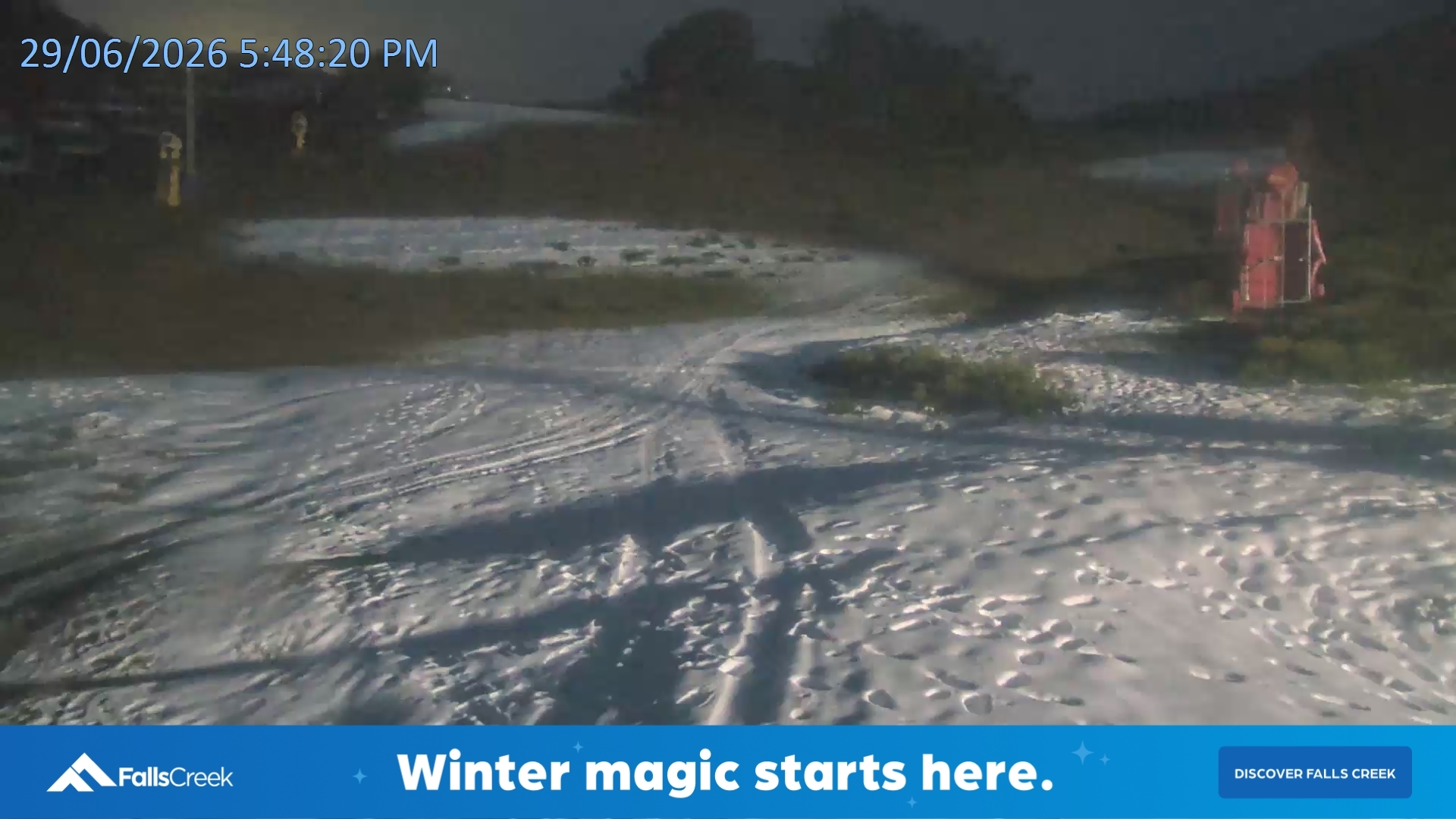 Falls Creek Towers Chair snow cam captured at 29 June 2026 at 5:54 pm AEST