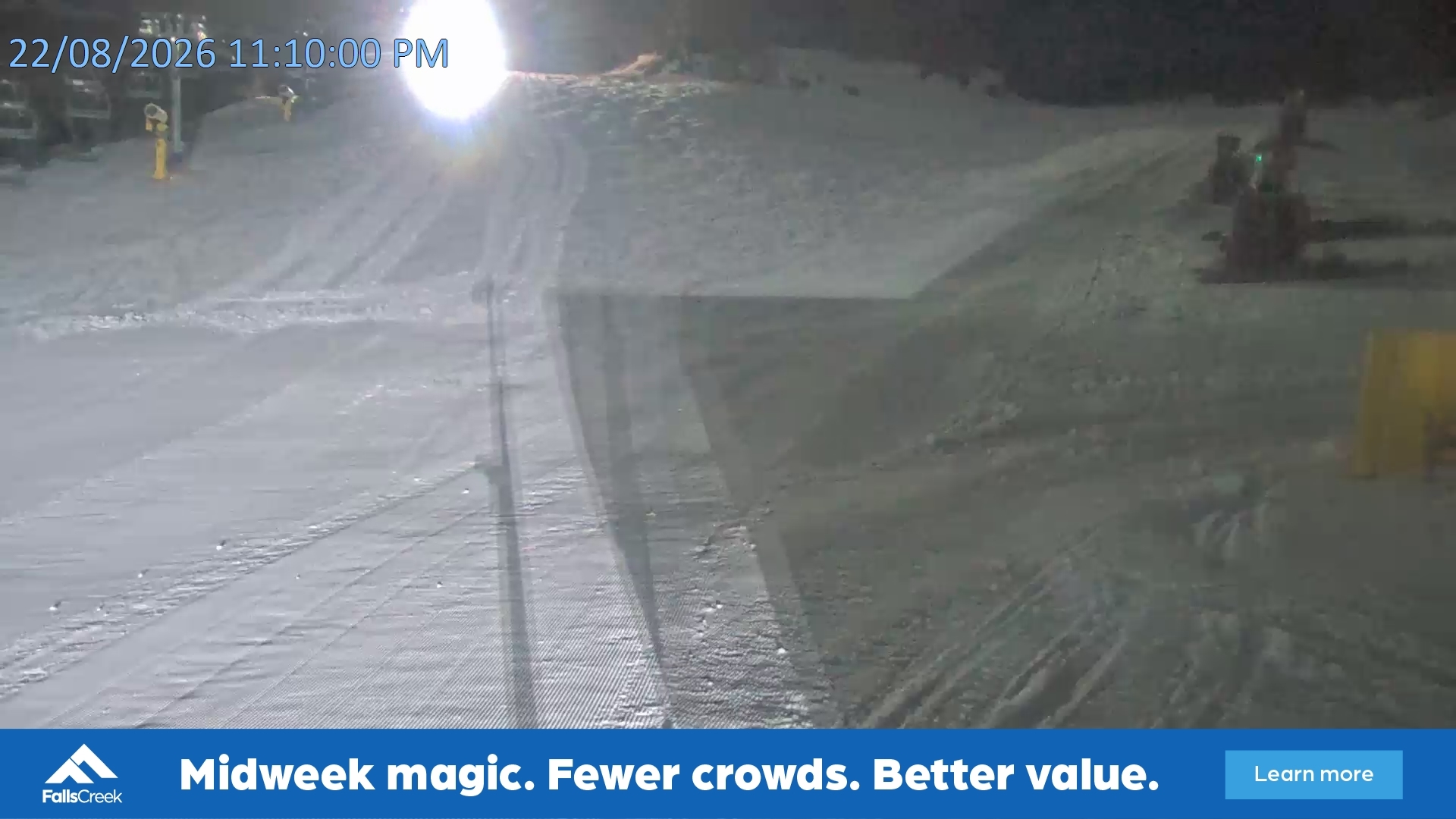 Falls Creek Towers Chair snow cam captured at 22 August 2026 at 11:20 pm AEST