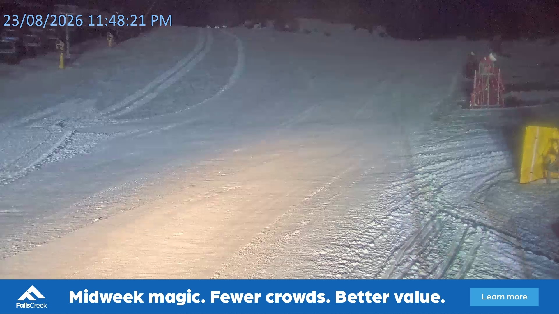 Falls Creek Towers Chair snow cam captured at 23 August 2026 at 11:54 pm AEST