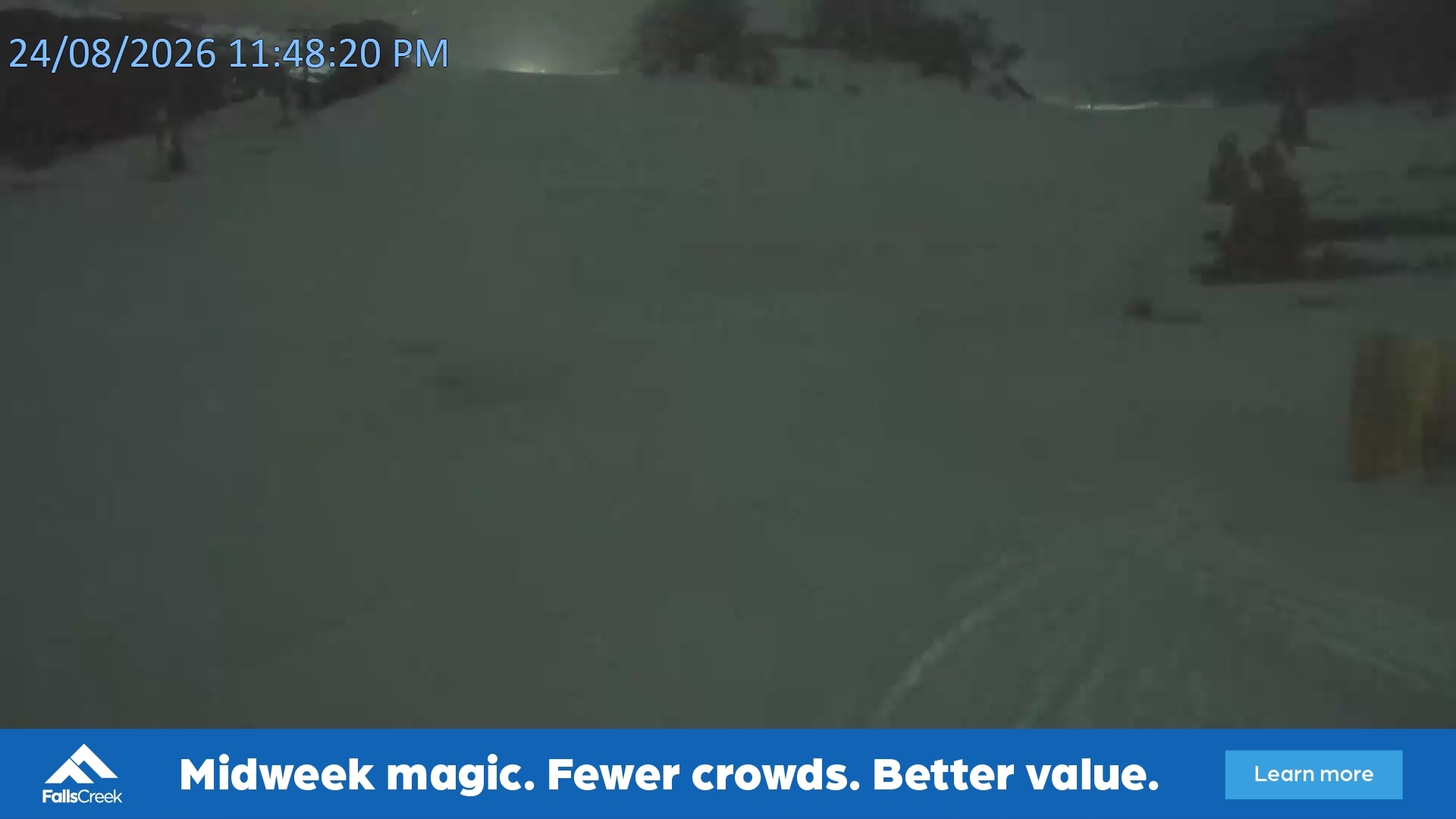 Falls Creek Towers Chair snow cam captured at 24 August 2026 at 11:55 pm AEST