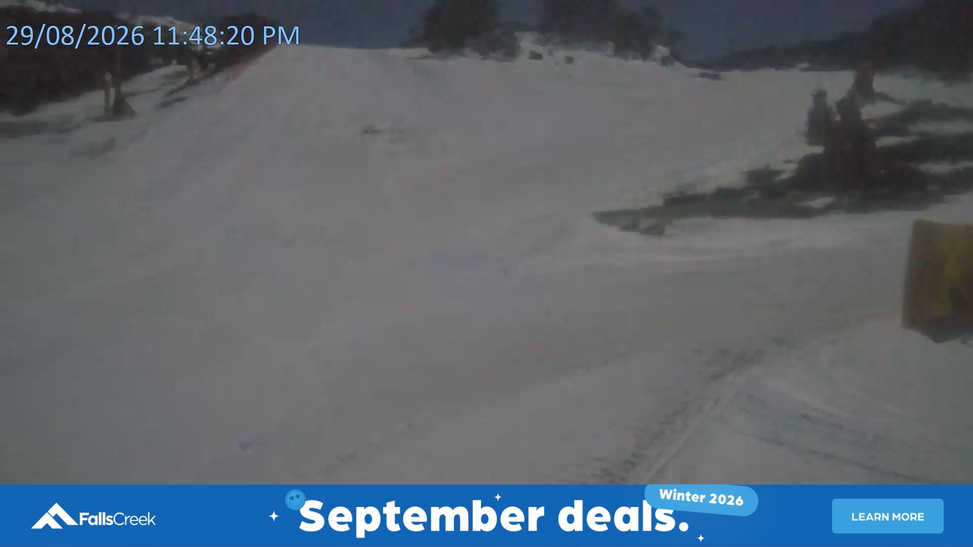 Falls Creek Towers Chair snow cam captured at 29 August 2026 at 11:50 pm AEST
