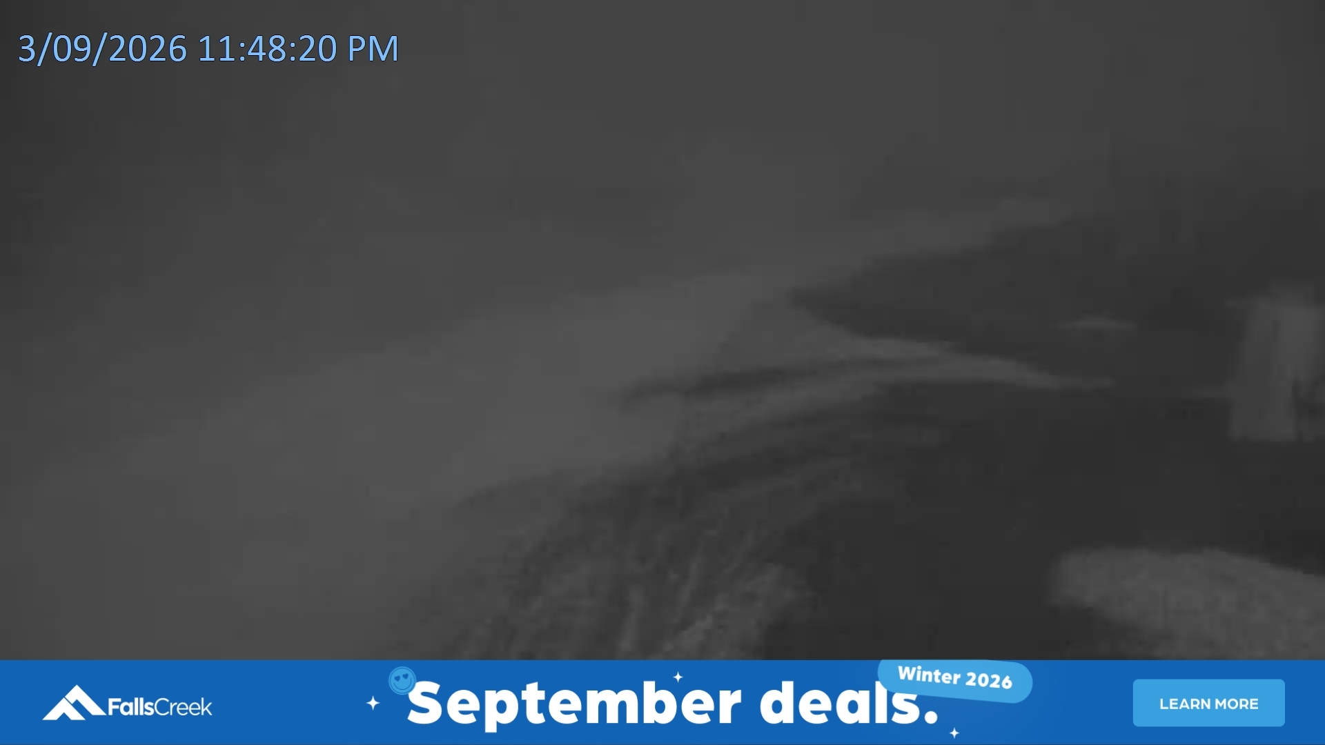 Falls Creek Towers Chair snow cam captured at 3 September 2026 at 11:53 pm AEST
