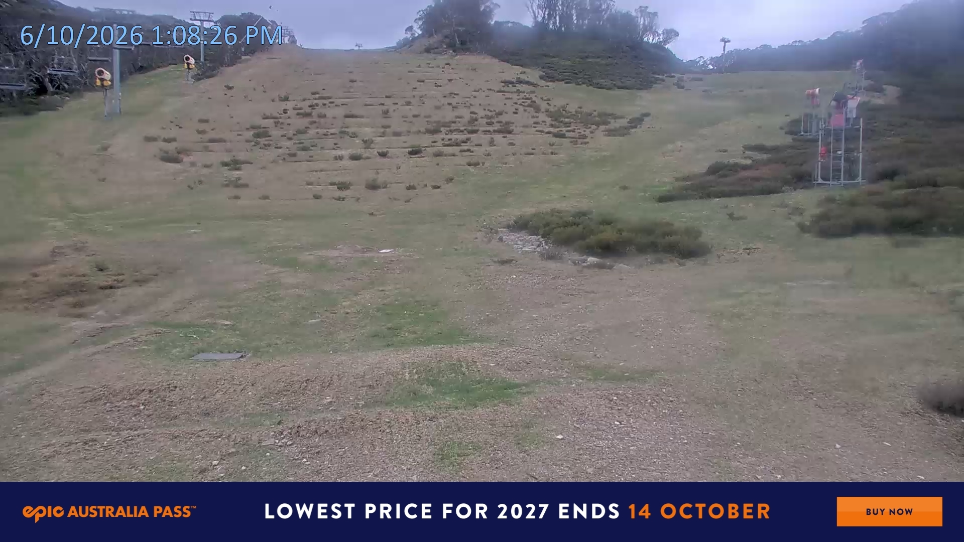 Falls Creek Towers Chair snow cam captured at 6 October 2026 at 1:10 pm AEDT