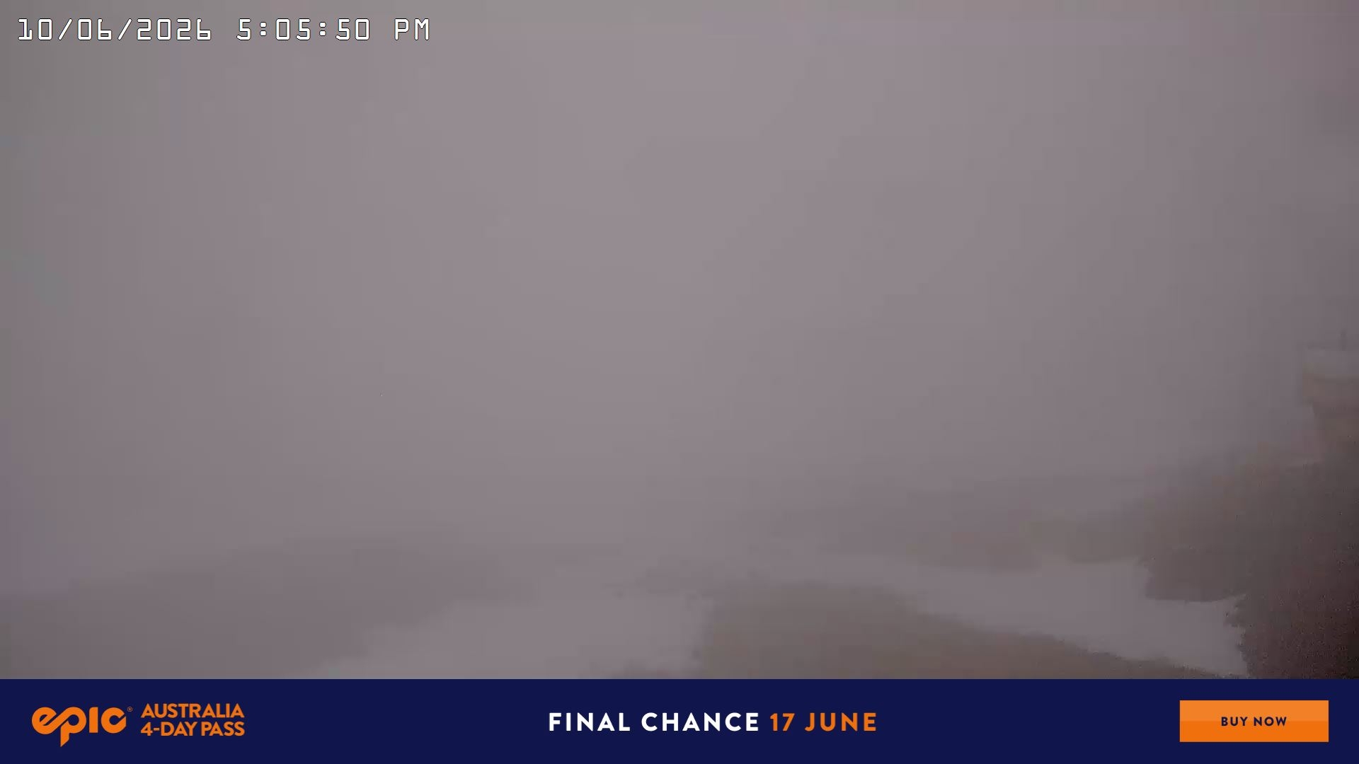 Falls Creek Main Street snow cam captured at 10 June 2026 at 6:02 pm AEST