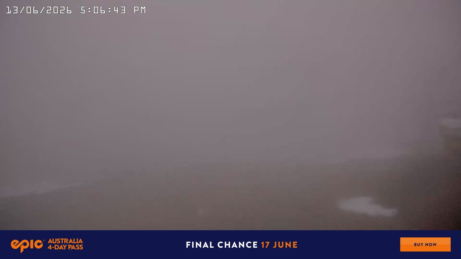 Falls Creek Main Street snow cam captured at 13 June 2026 at 5:10 pm AEST