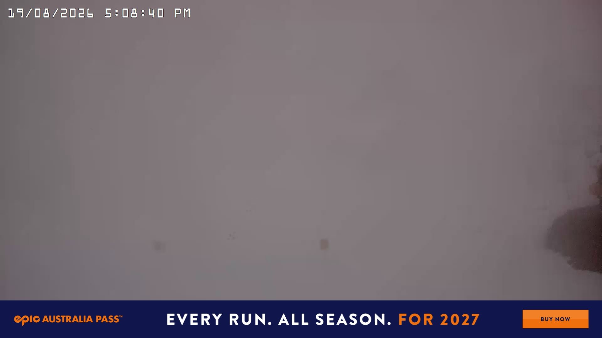 Falls Creek Main Street snow cam captured at 19 August 2026 at 5:12 pm AEST