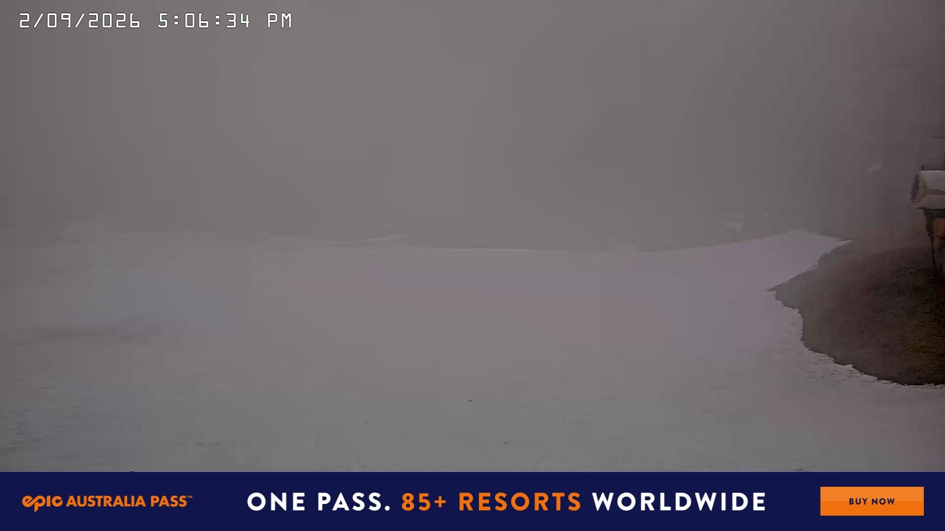 Falls Creek Main Street snow cam captured at 2 September 2026 at 5:19 pm AEST