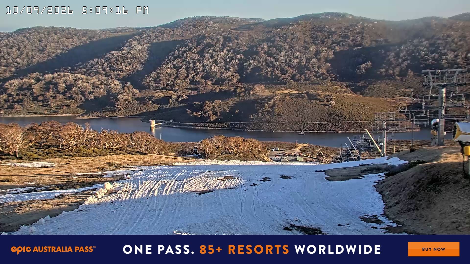Falls Creek Main Street snow cam captured at 10 September 2026 at 5:12 pm AEST