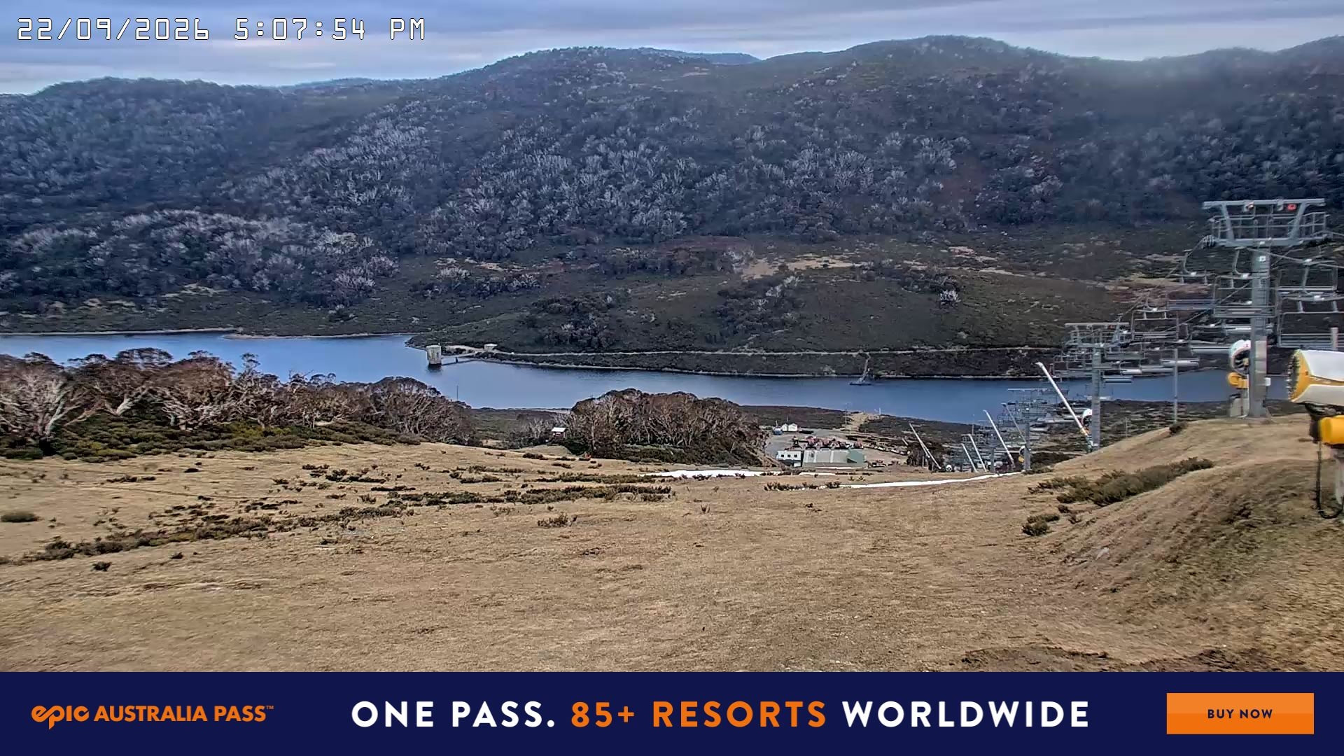 Falls Creek Main Street snow cam captured at 22 September 2026 at 5:14 pm AEST