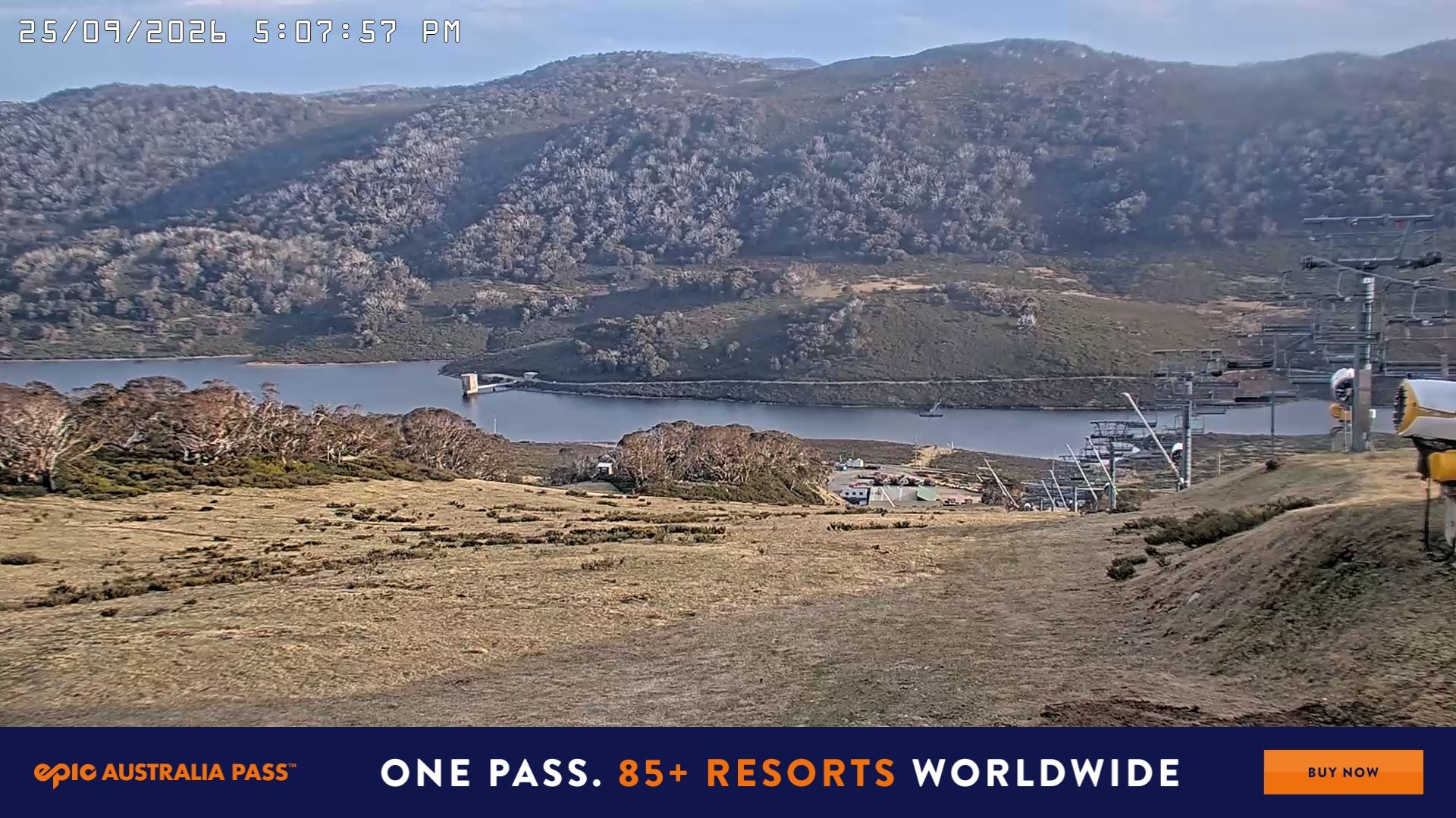Falls Creek Main Street snow cam captured at 25 September 2026 at 5:11 pm AEST