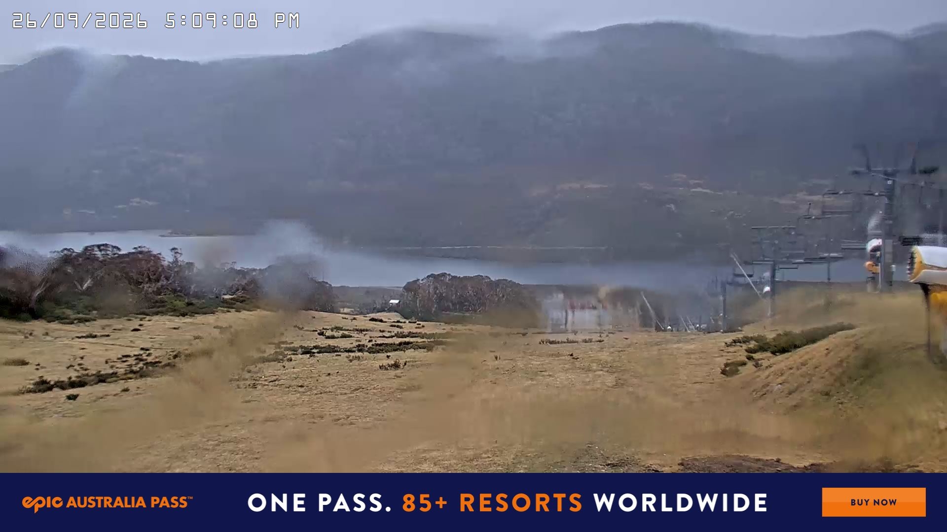 Falls Creek Main Street snow cam captured at 26 September 2026 at 5:12 pm AEST