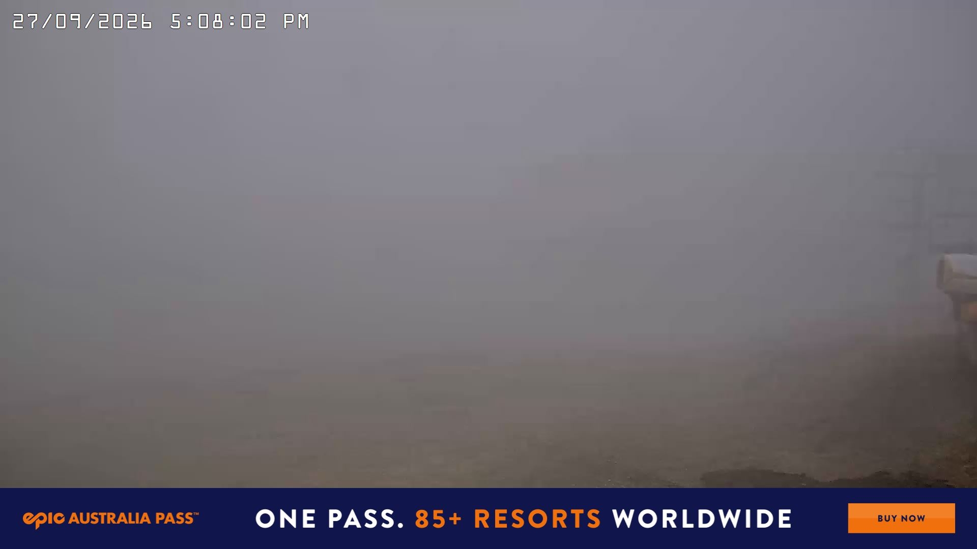 Falls Creek Main Street snow cam captured at 27 September 2026 at 6:18 pm AEST