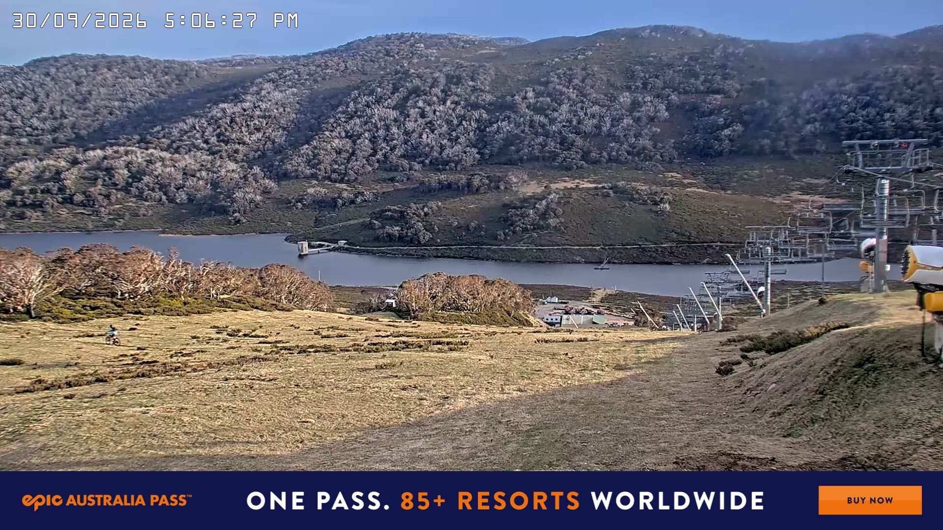 Falls Creek Main Street snow cam captured at 30 September 2026 at 5:18 pm AEST