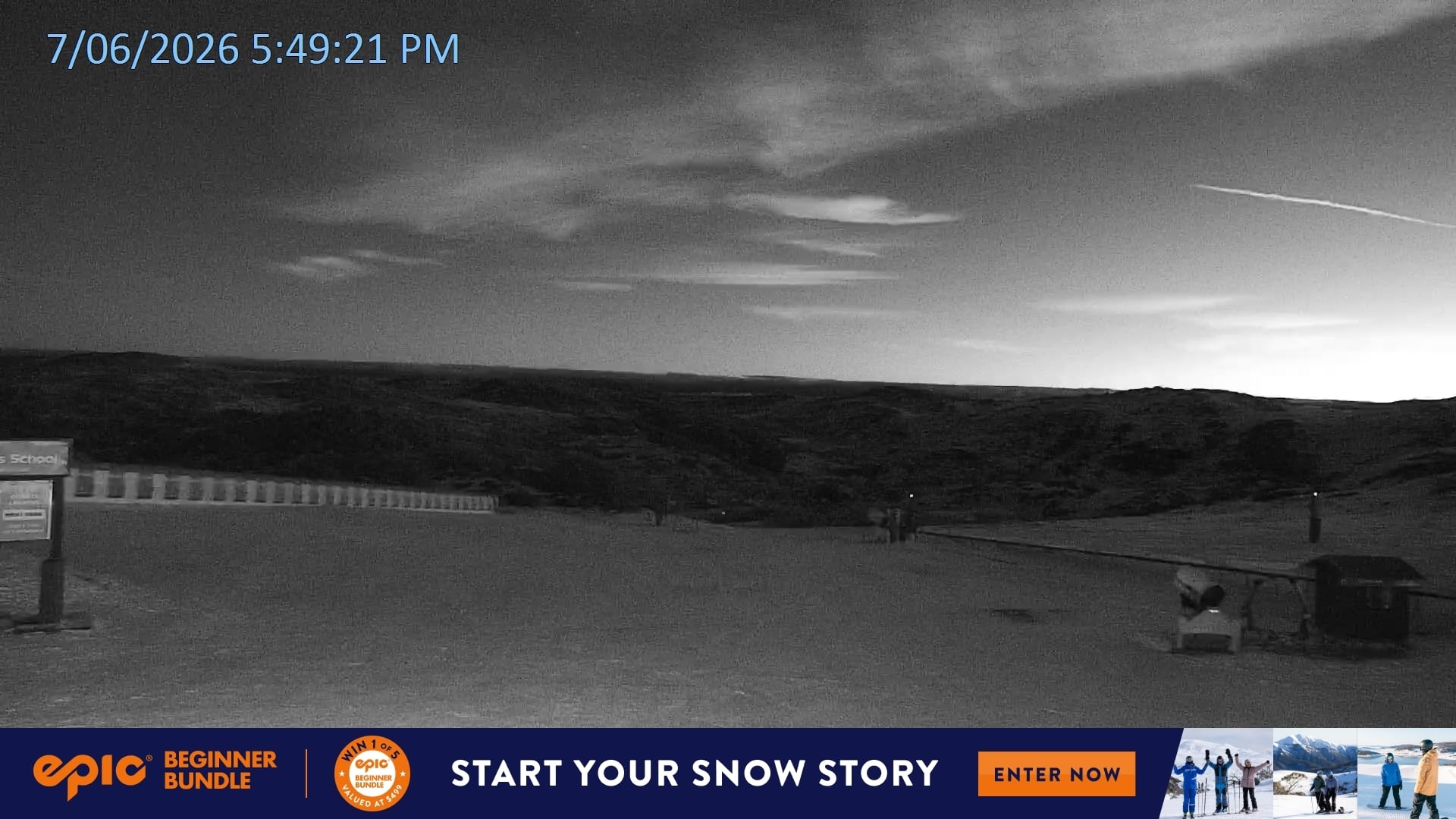 Falls Creek Mouse Trap snow cam captured at 7 June 2026 at 11:05 pm AEST