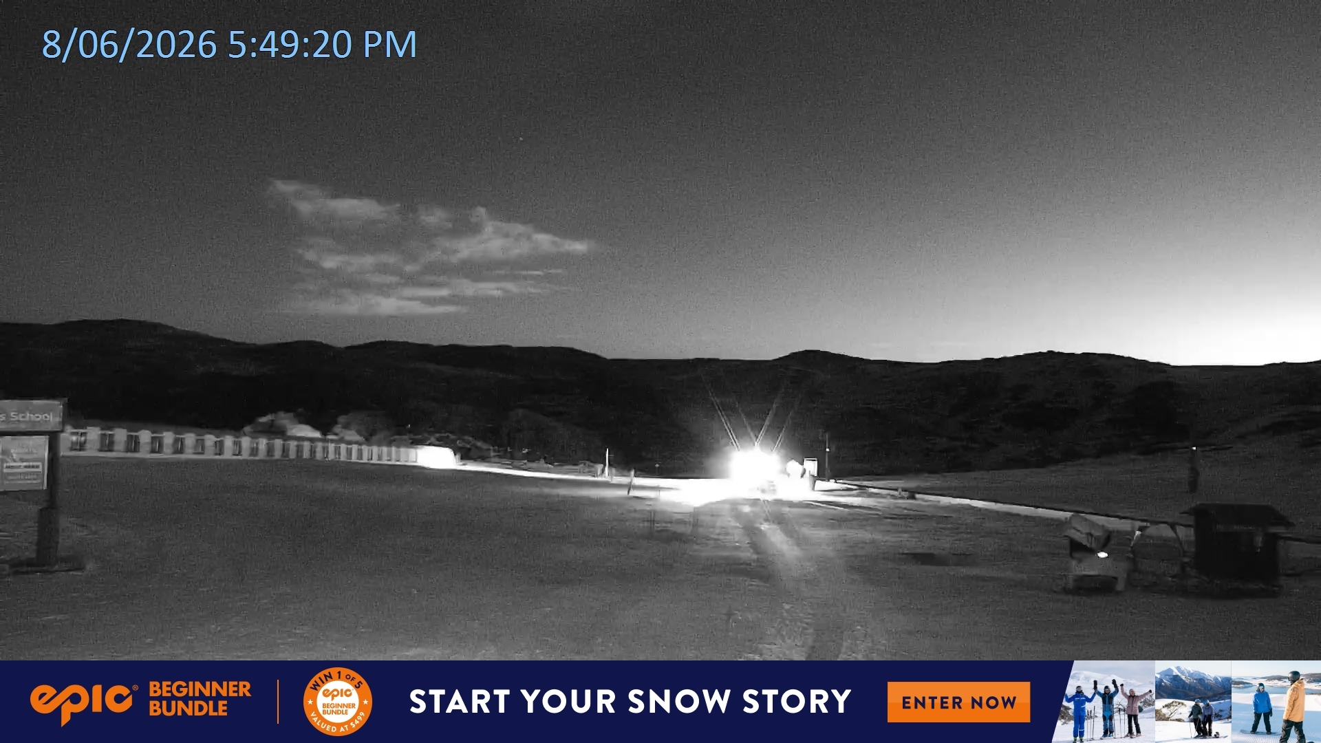 Falls Creek Mouse Trap snow cam captured at 8 June 2026 at 6:22 pm AEST
