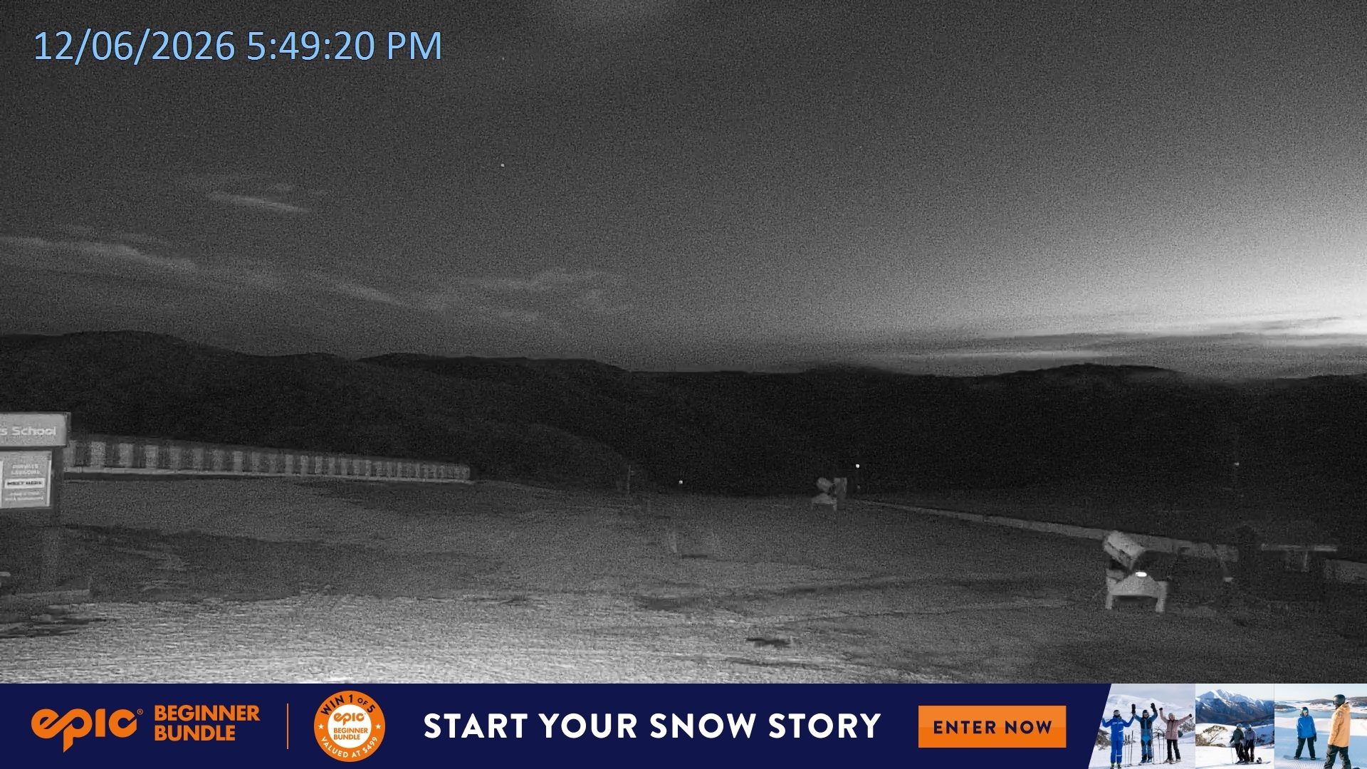 Falls Creek Mouse Trap snow cam captured at 12 June 2026 at 5:52 pm AEST
