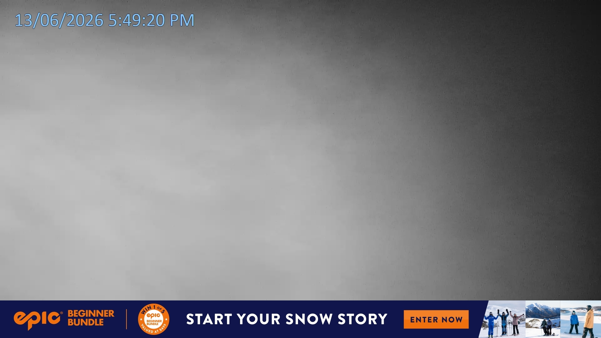 Falls Creek Mouse Trap snow cam captured at 13 June 2026 at 5:54 pm AEST