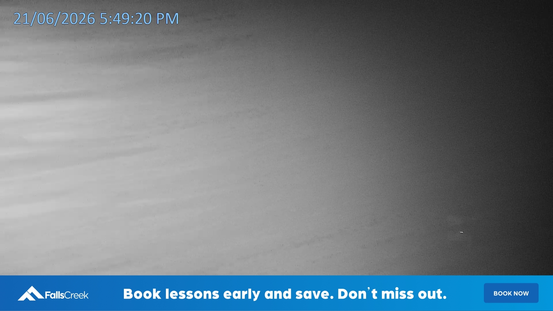 Falls Creek Mouse Trap snow cam captured at 21 June 2026 at 5:52 pm AEST