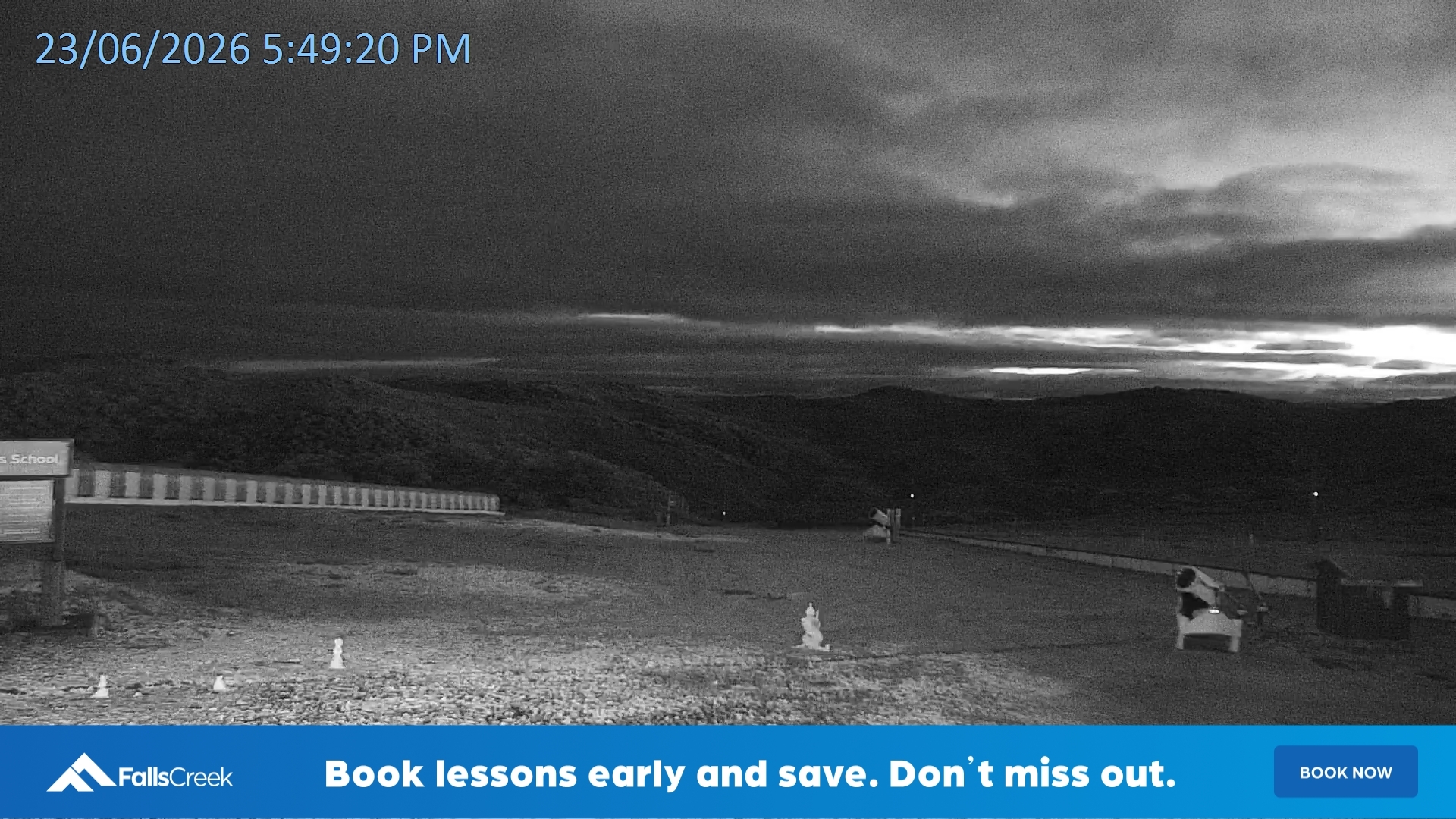 Falls Creek Mouse Trap snow cam captured at 23 June 2026 at 5:52 pm AEST