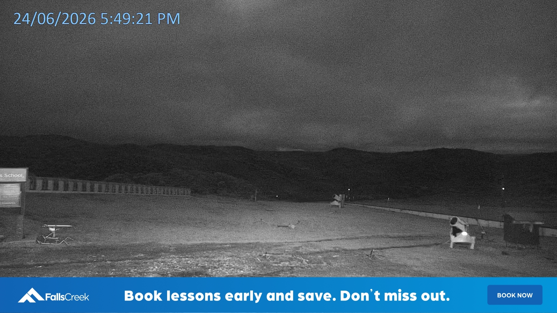 Falls Creek Mouse Trap snow cam captured at 24 June 2026 at 5:52 pm AEST