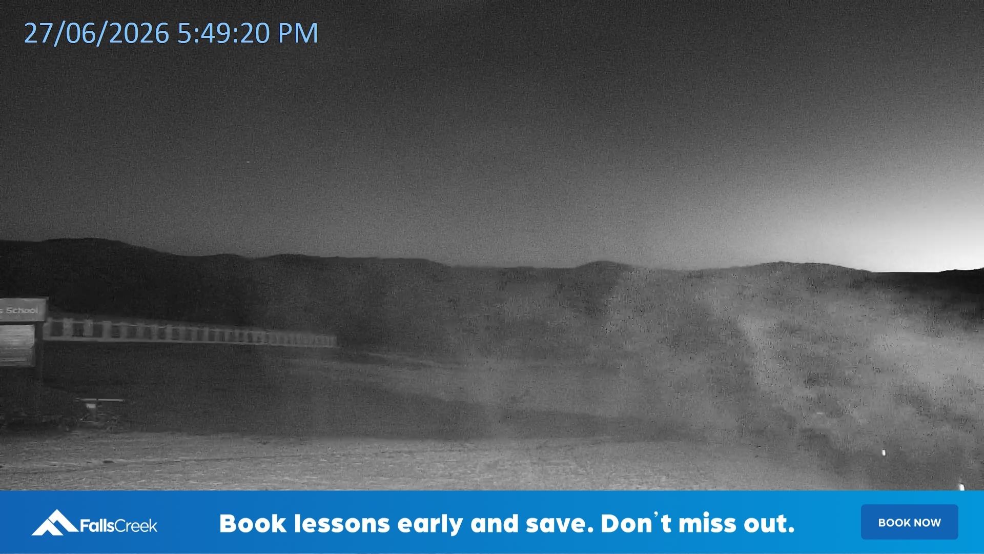 Falls Creek Mouse Trap snow cam captured at 27 June 2026 at 5:50 pm AEST