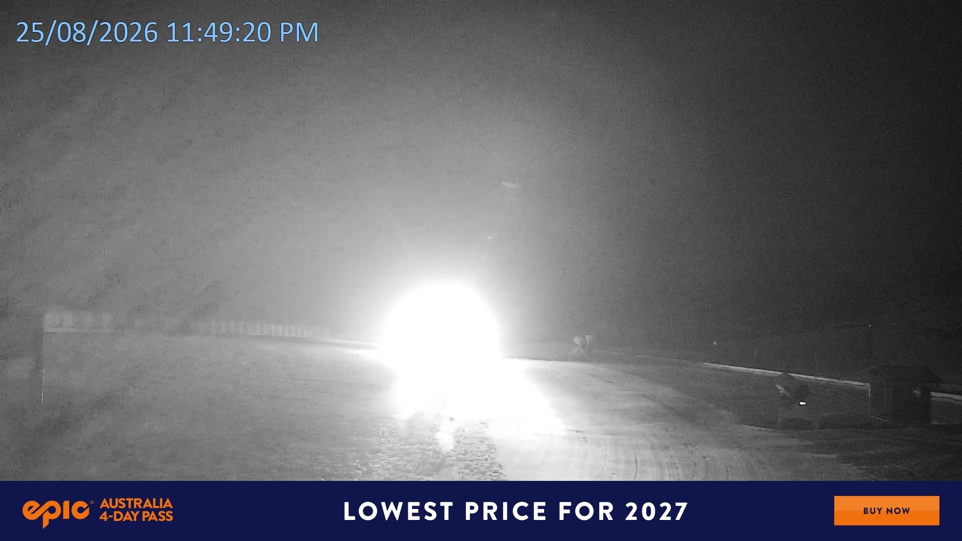 Falls Creek Mouse Trap snow cam captured at 25 August 2026 at 11:56 pm AEST