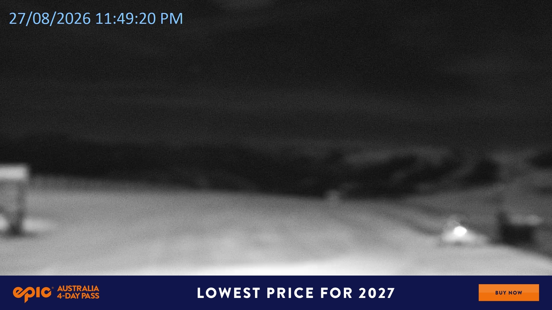 Falls Creek Mouse Trap snow cam captured at 27 August 2026 at 11:59 pm AEST