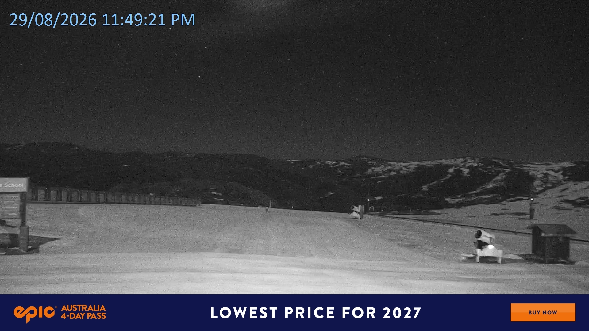 Falls Creek Mouse Trap snow cam captured at 29 August 2026 at 11:50 pm AEST