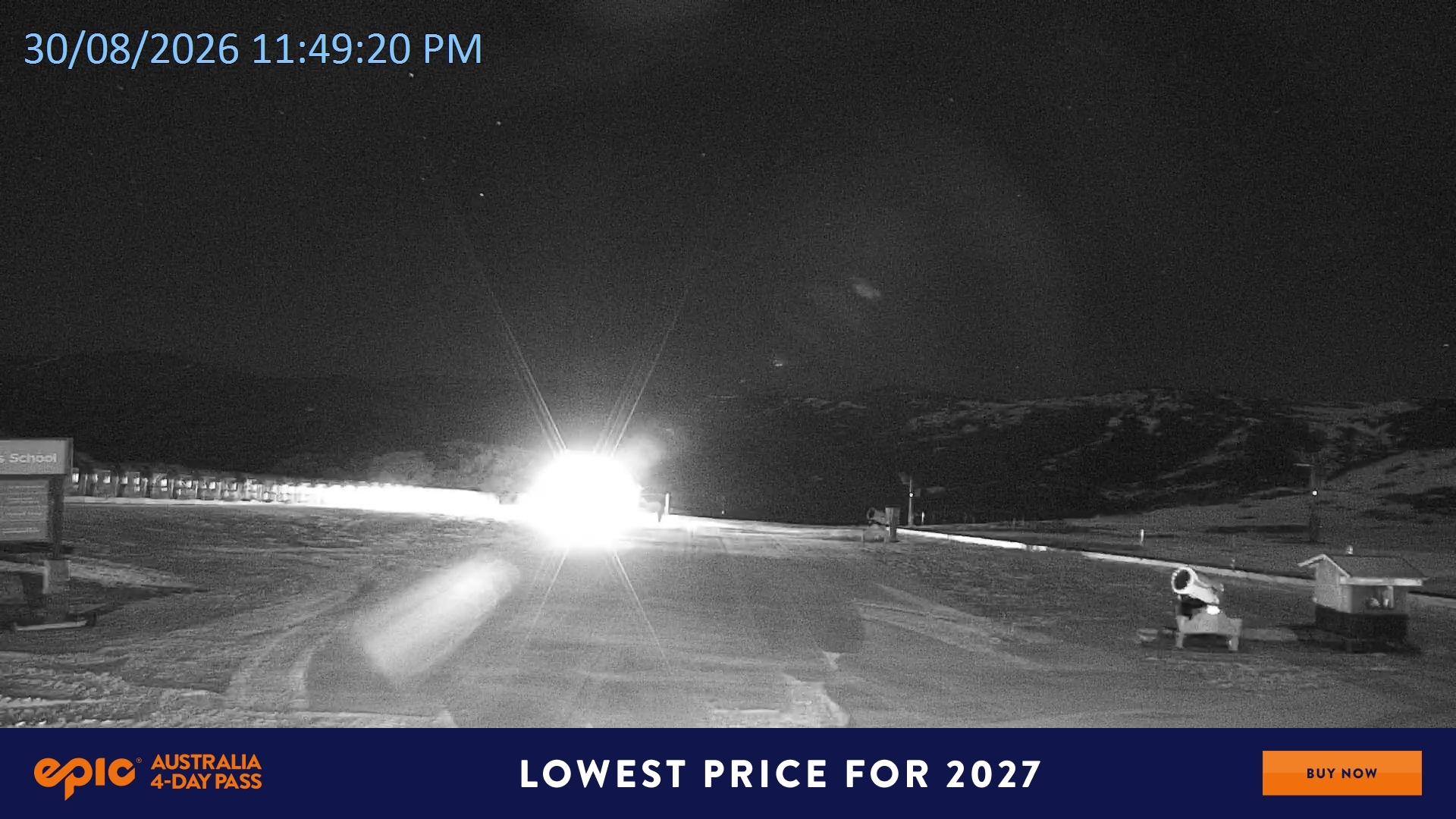 Falls Creek Mouse Trap snow cam captured at 30 August 2026 at 11:51 pm AEST