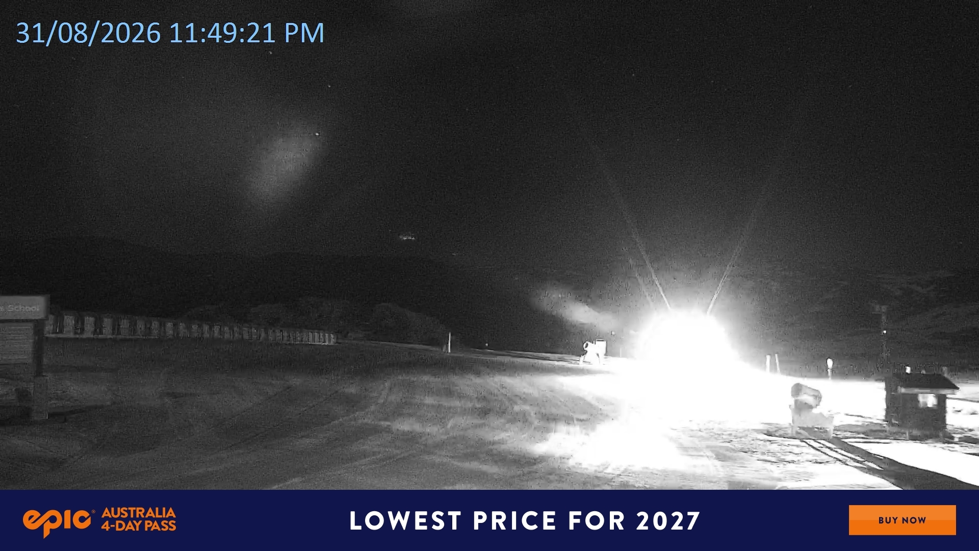 Falls Creek Mouse Trap snow cam captured at 31 August 2026 at 11:52 pm AEST