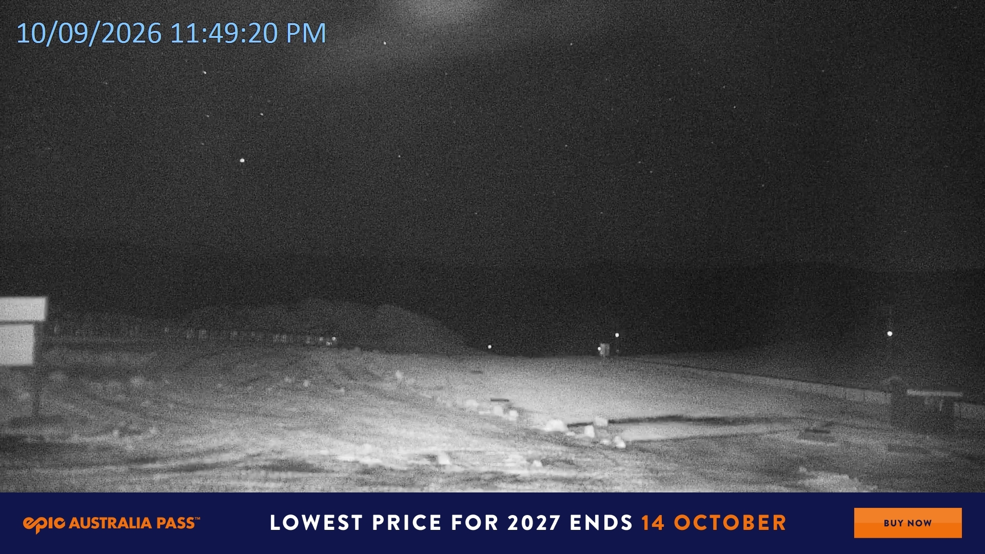 Falls Creek Mouse Trap snow cam captured at 10 September 2026 at 11:51 pm AEST