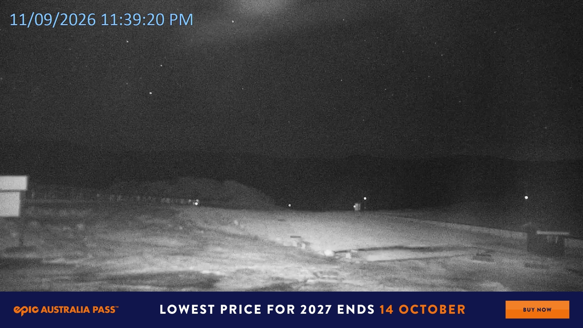 Falls Creek Mouse Trap snow cam captured at 11 September 2026 at 11:49 pm AEST