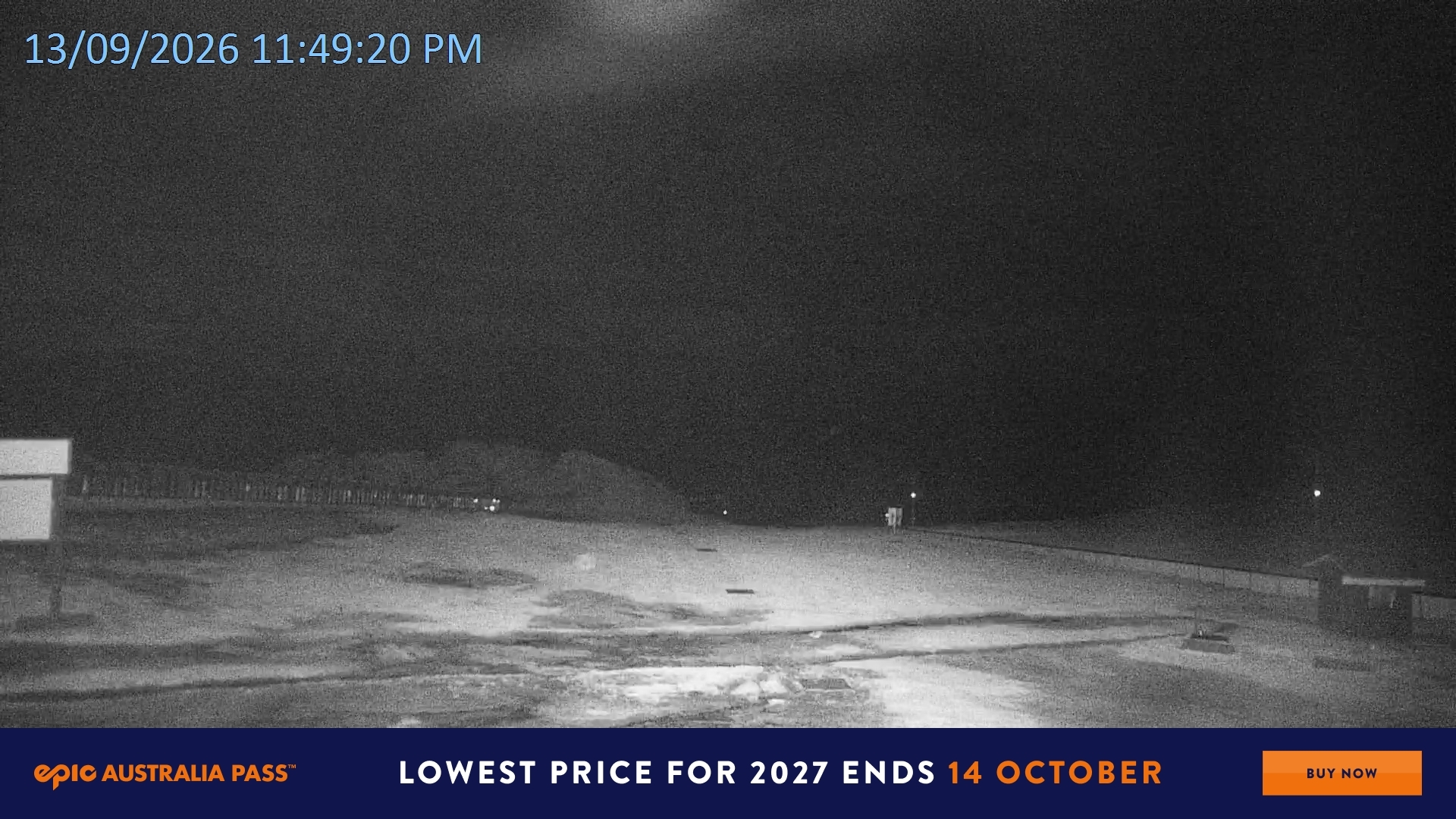 Falls Creek Mouse Trap snow cam captured at 13 September 2026 at 11:51 pm AEST