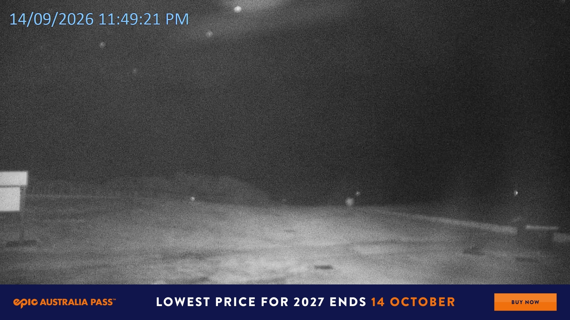 Falls Creek Mouse Trap snow cam captured at 14 September 2026 at 11:50 pm AEST