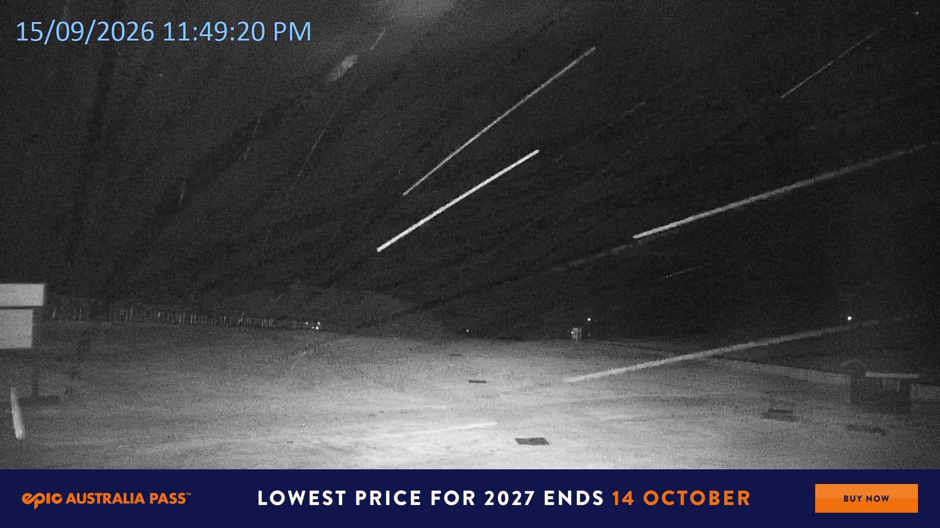 Falls Creek Mouse Trap snow cam captured at 15 September 2026 at 11:51 pm AEST