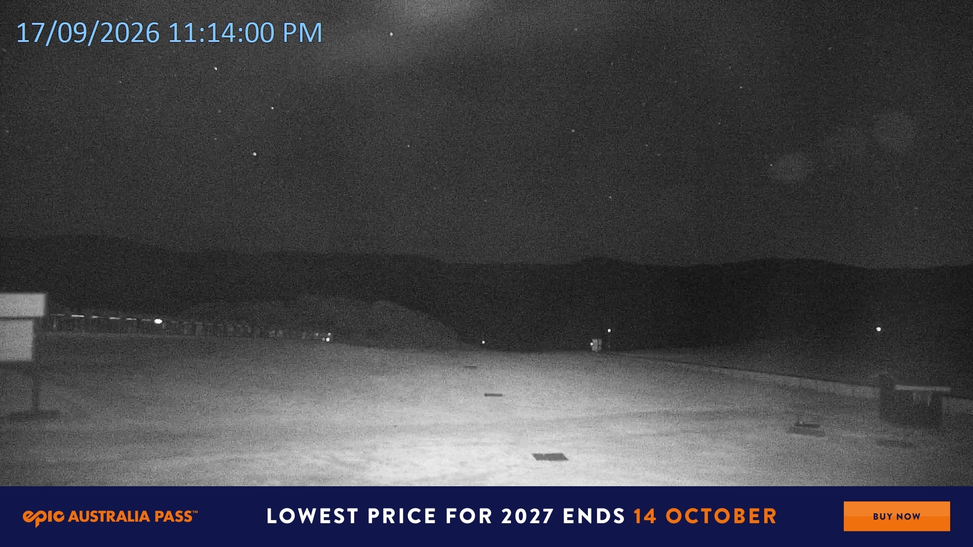 Falls Creek Mouse Trap snow cam captured at 17 September 2026 at 11:22 pm AEST