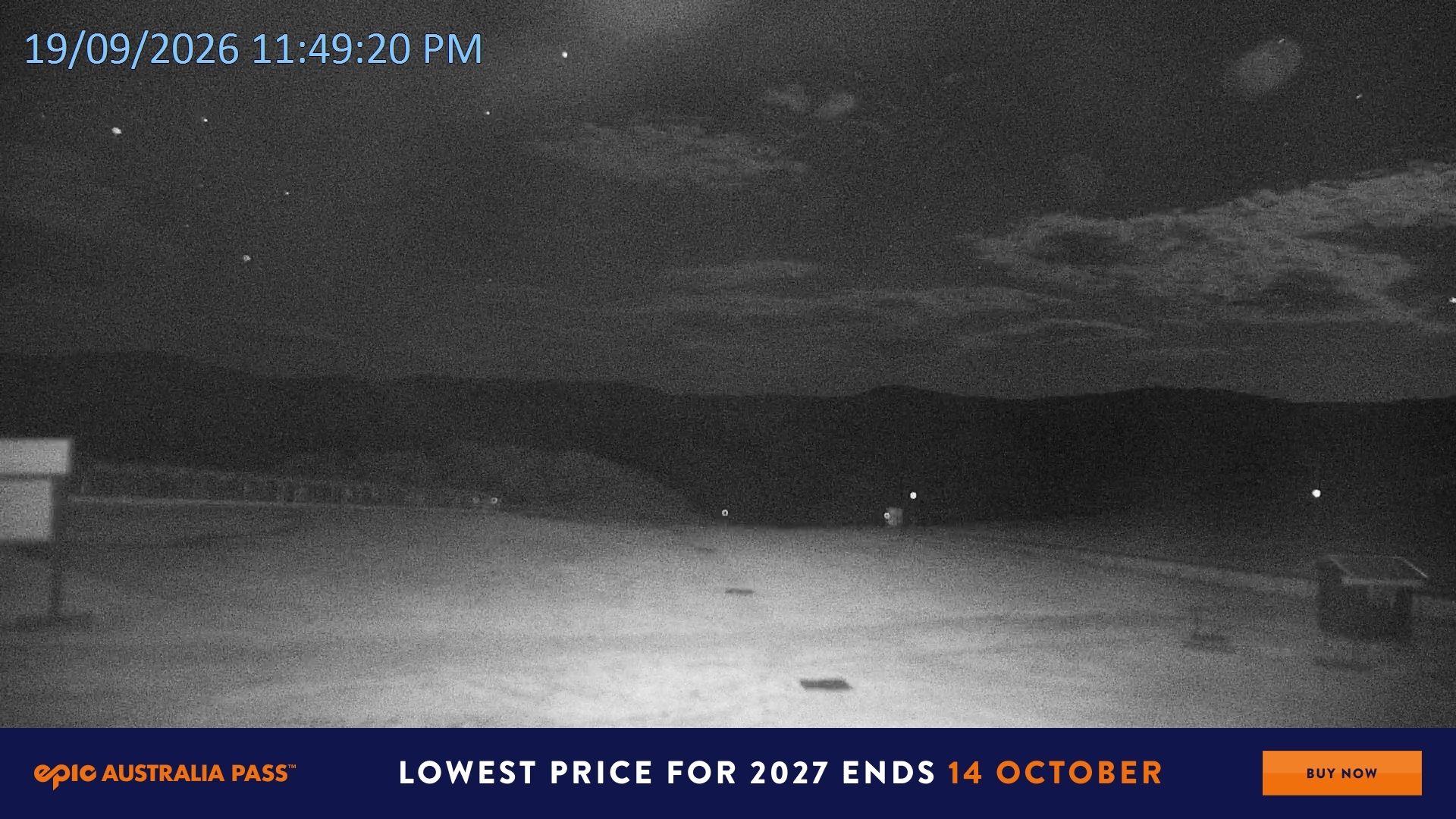 Falls Creek Mouse Trap snow cam captured at 19 September 2026 at 11:51 pm AEST