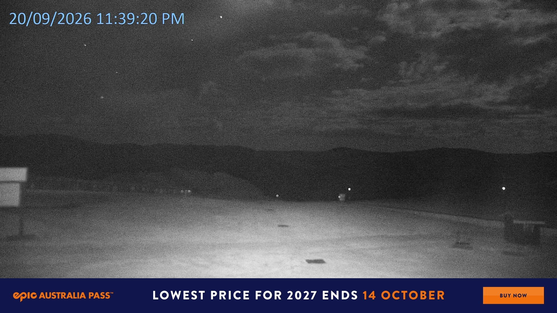 Falls Creek Mouse Trap snow cam captured at 20 September 2026 at 11:49 pm AEST