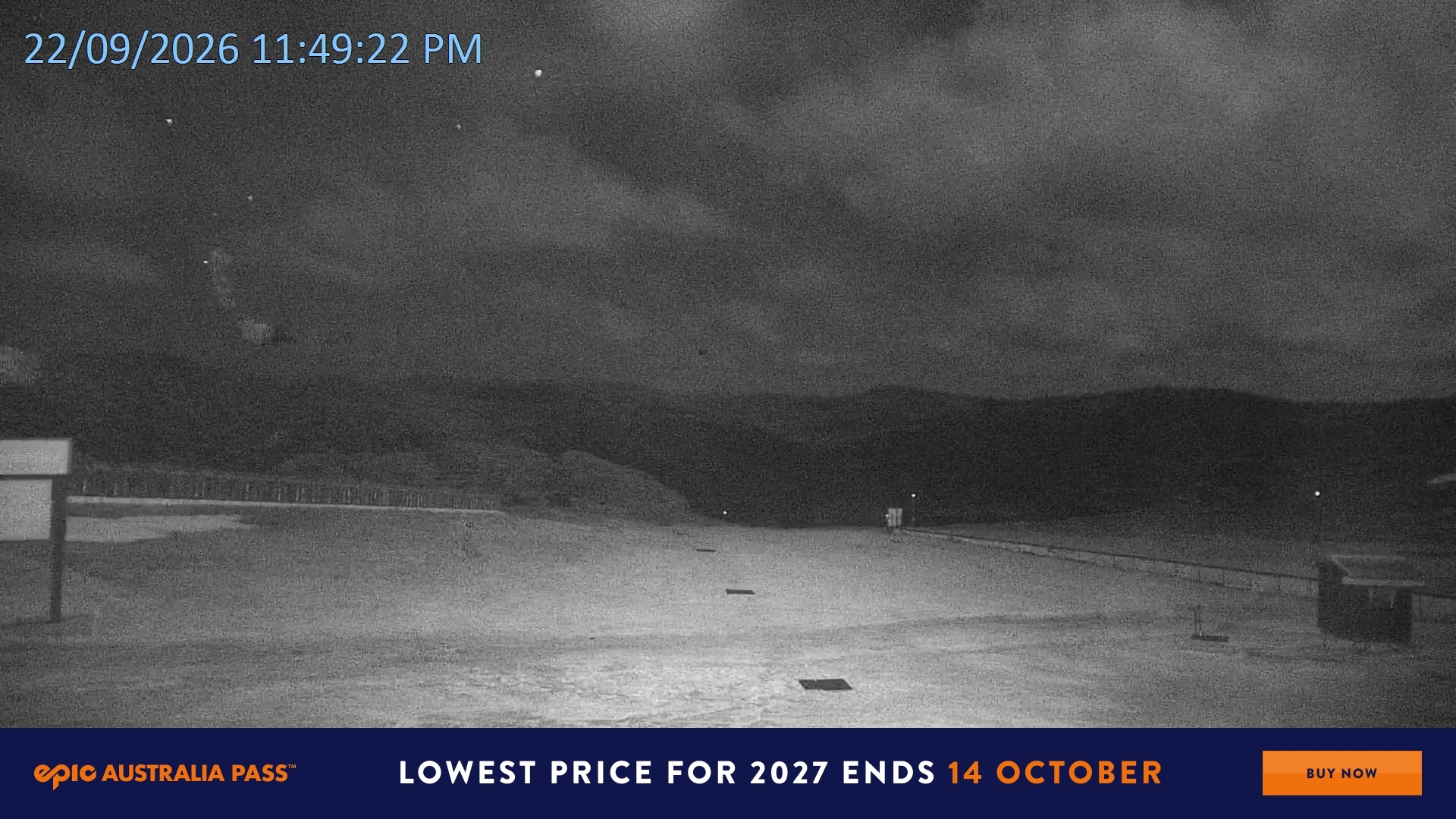 Falls Creek Mouse Trap snow cam captured at 22 September 2026 at 11:50 pm AEST