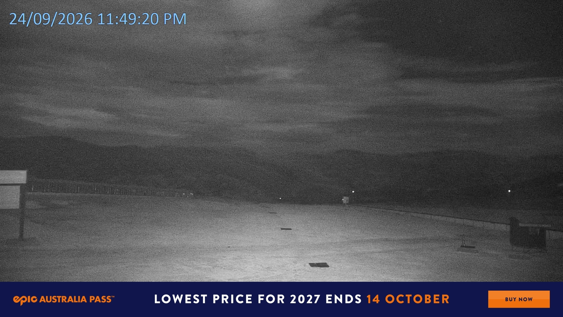 Falls Creek Mouse Trap snow cam captured at 24 September 2026 at 11:57 pm AEST