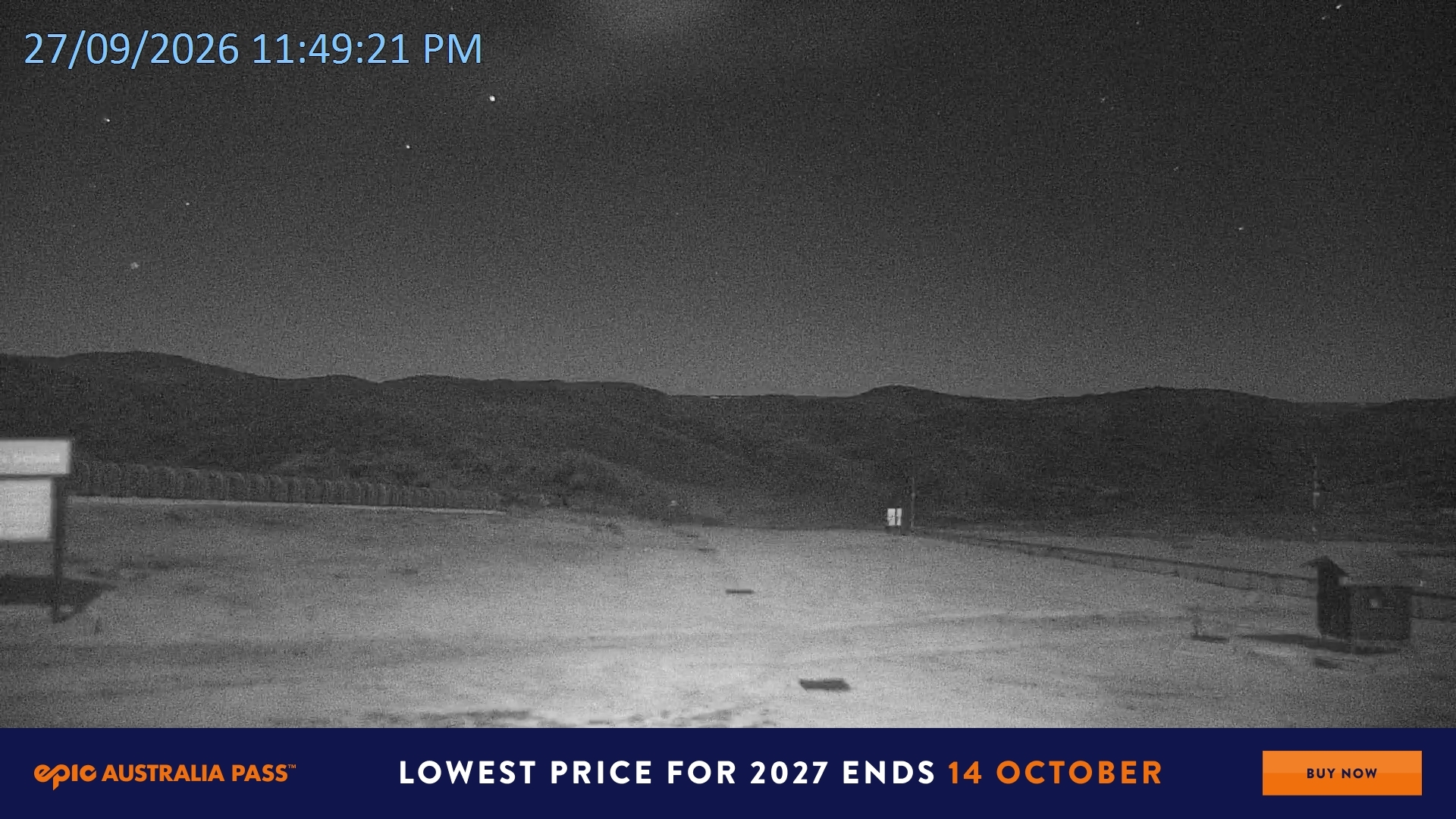 Falls Creek Mouse Trap snow cam captured at 27 September 2026 at 11:54 pm AEST