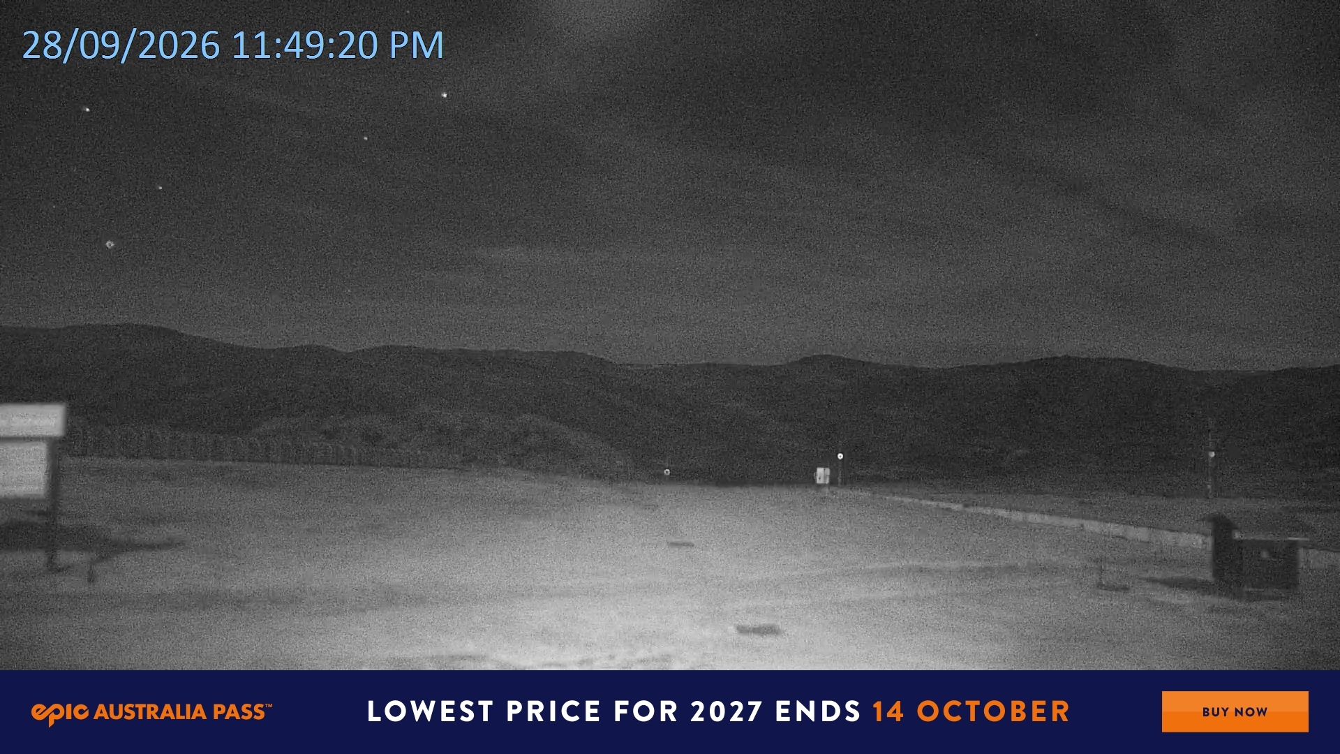 Falls Creek Mouse Trap snow cam captured at 28 September 2026 at 11:51 pm AEST