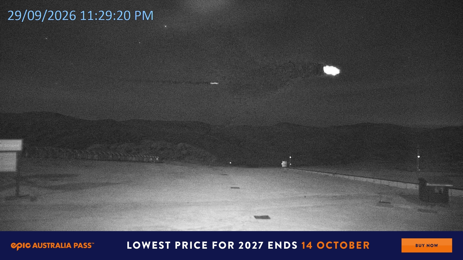 Falls Creek Mouse Trap snow cam captured at 29 September 2026 at 11:32 pm AEST