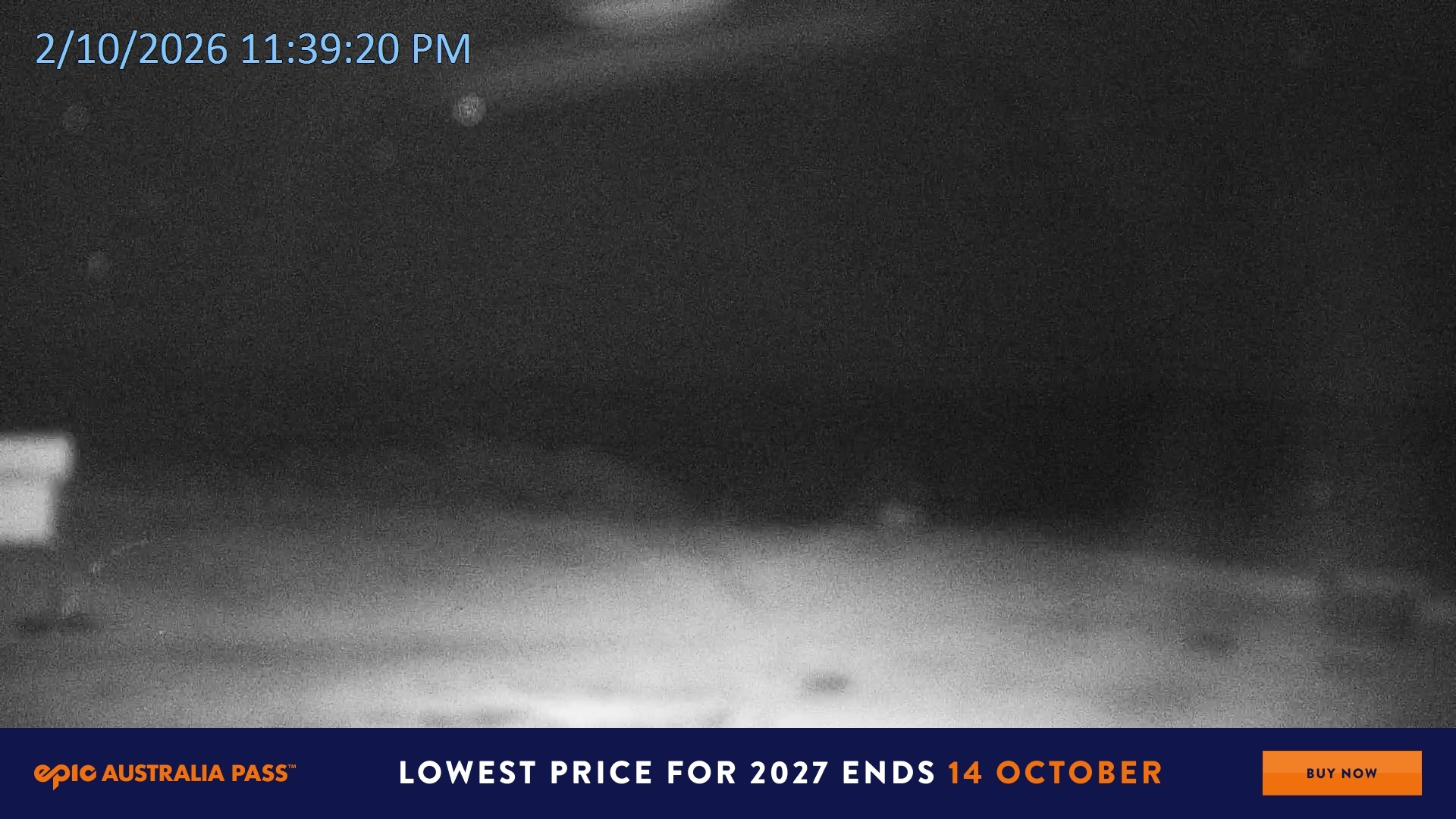 Falls Creek Mouse Trap snow cam captured at 2 October 2026 at 11:41 pm AEST