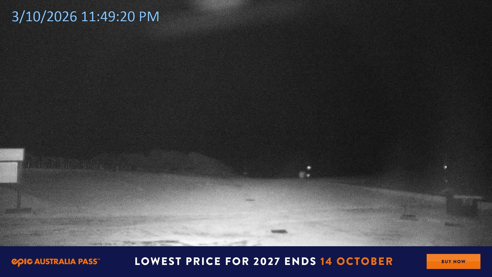 Falls Creek Mouse Trap snow cam captured at 3 October 2026 at 11:54 pm AEST